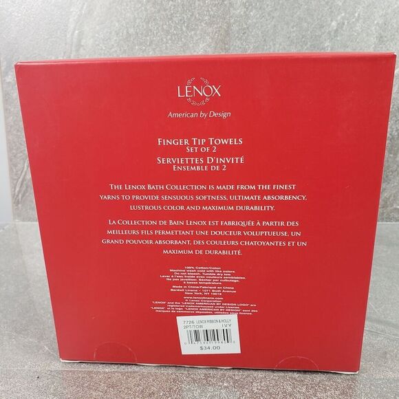 Lenox Christmas Ribbon & Holly 2pc Finger Tip Towel Set Holiday, Xmas Ivory - Picture 4 of 8